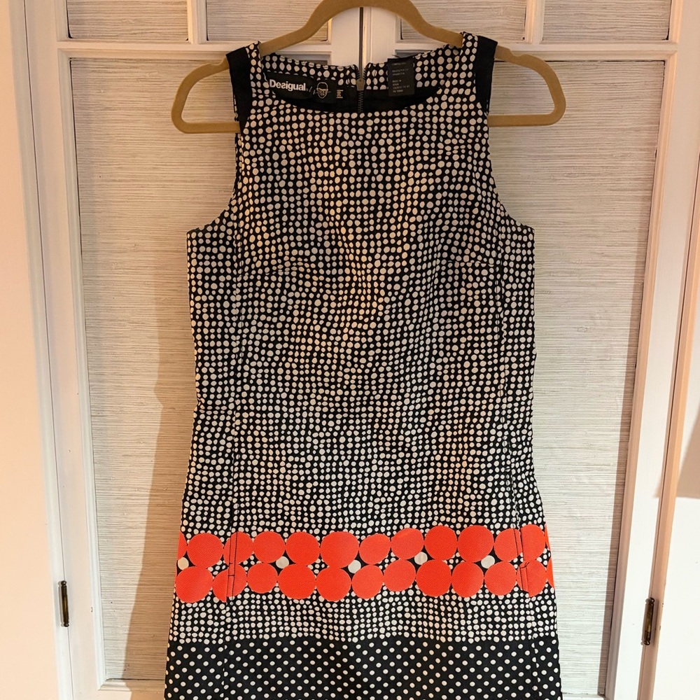 Desigual Black and White Polka Dot Dress with  Orange Accents